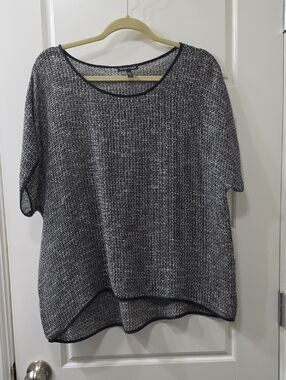 Eileen Fisher Black & White Marled Open Knit Sweater - Large
